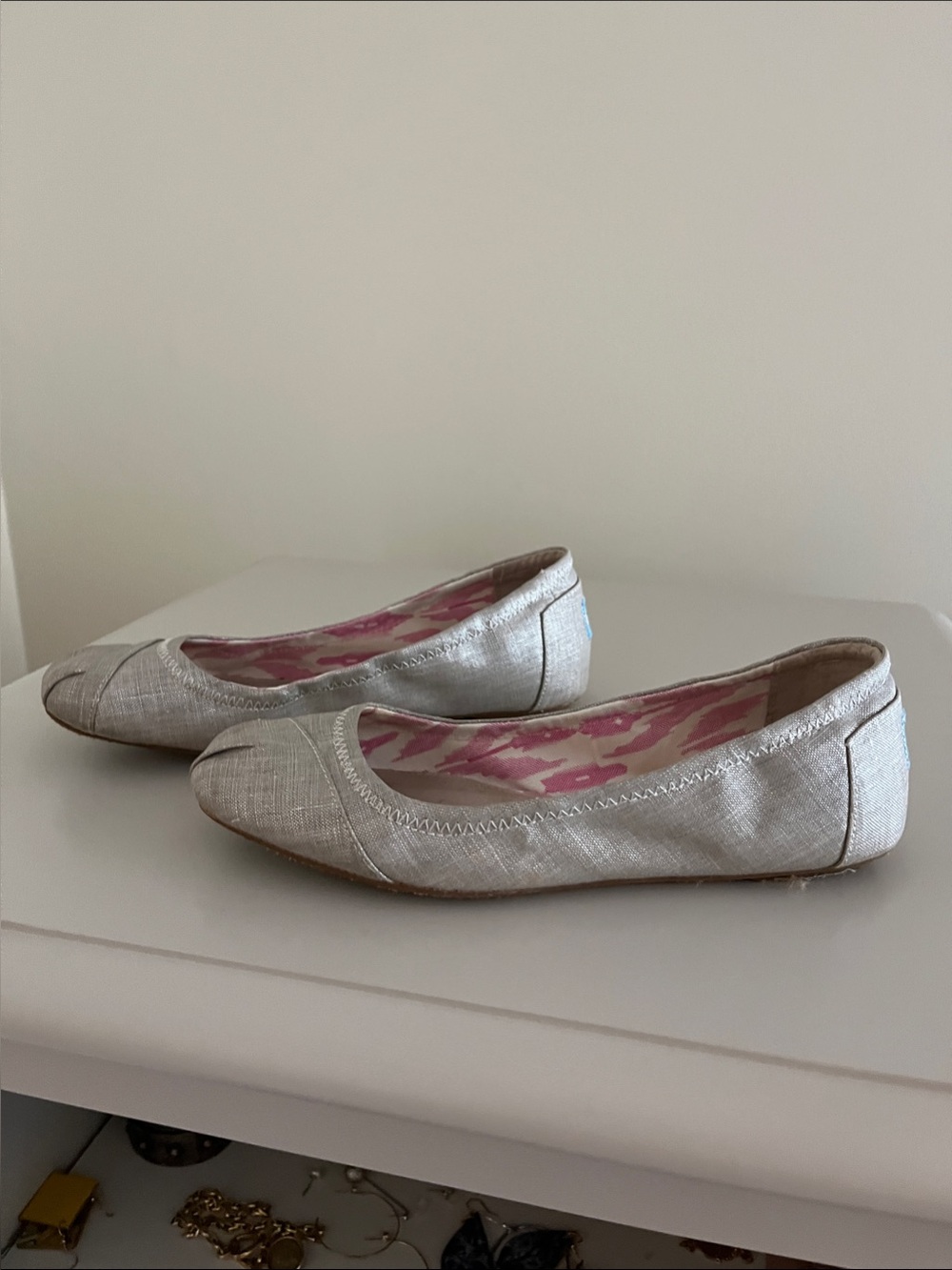 Women's Toms Silver Ballet Flats with Pink Liner